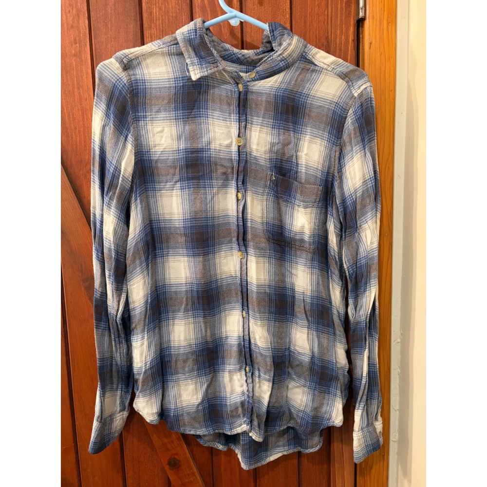 American Eagle Outfitters Soft Plaid Flannel Shirt Blue White Medium